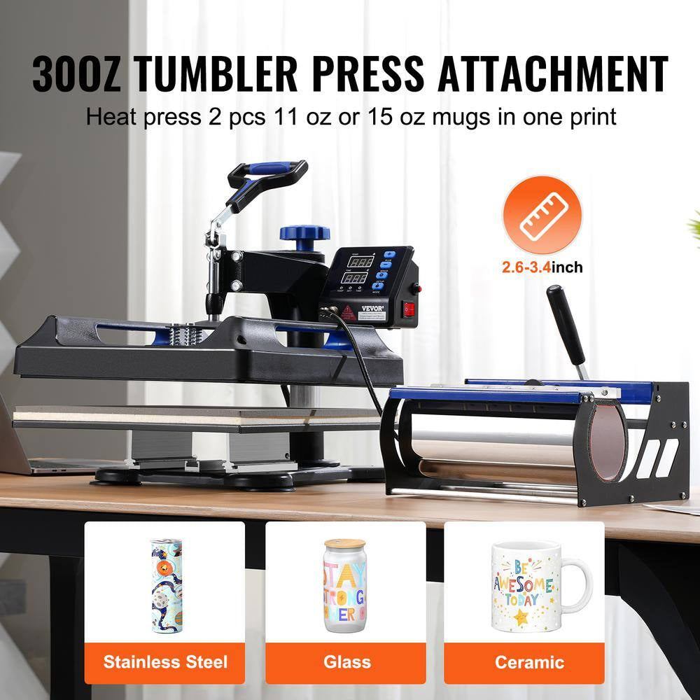 Heat Press Machine, 15 X 15 In. 5 in 1 Heat Transfer Machine with 30 Oz. Tumbler Press,Black+Blue