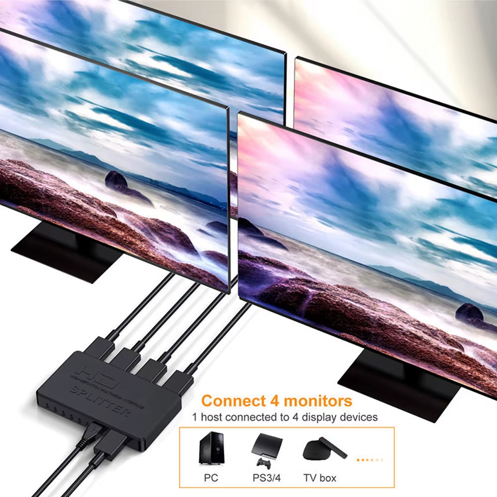 4K Hdmi-Compatible Splitter 1X2 Video Distributor Switch Amplifier 1080P Dual Display for PS3 PC Laptop Monitor Projector