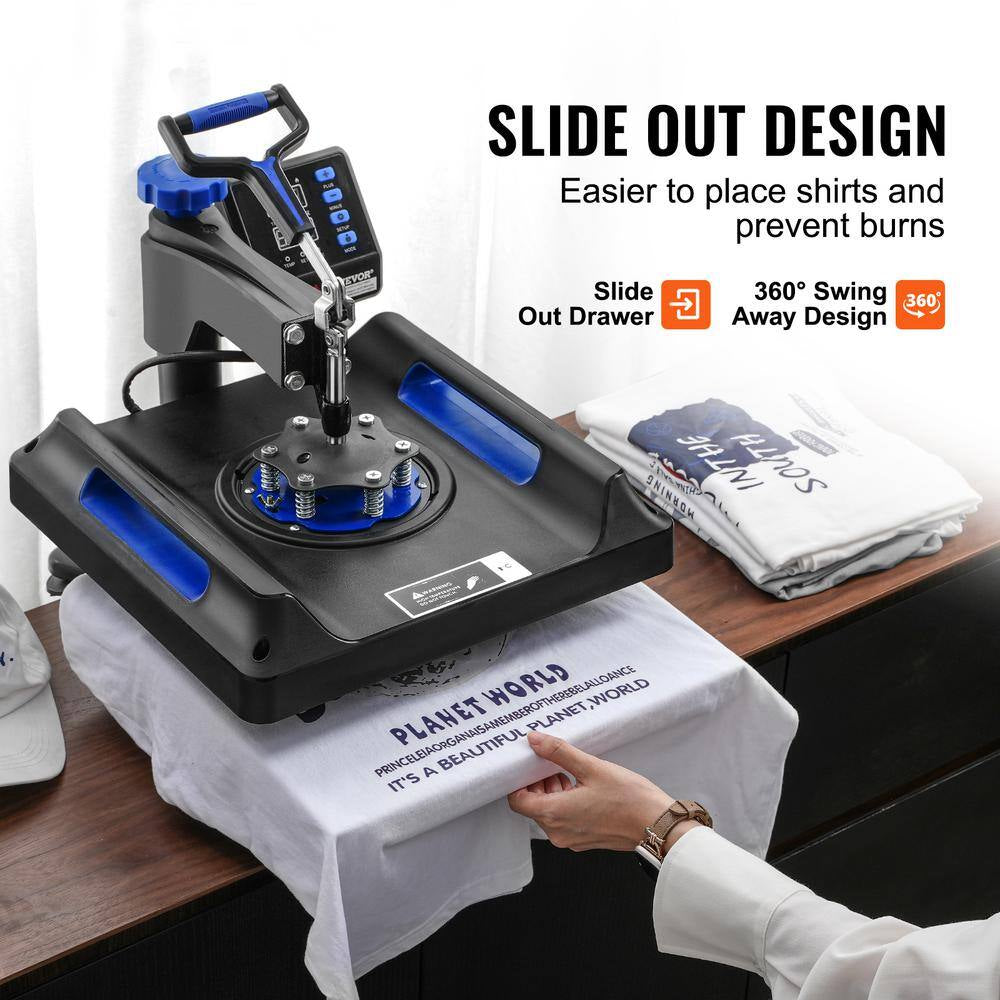 Heat Press Machine, 15 X 15 In. 5 in 1 Heat Transfer Machine with 30 Oz. Tumbler Press,Black+Blue