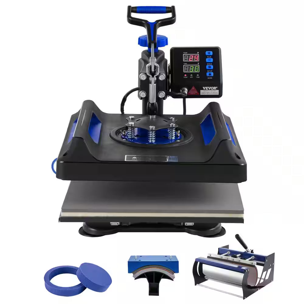 Heat Press Machine, 15 X 15 In. 5 in 1 Heat Transfer Machine with 30 Oz. Tumbler Press,Black+Blue