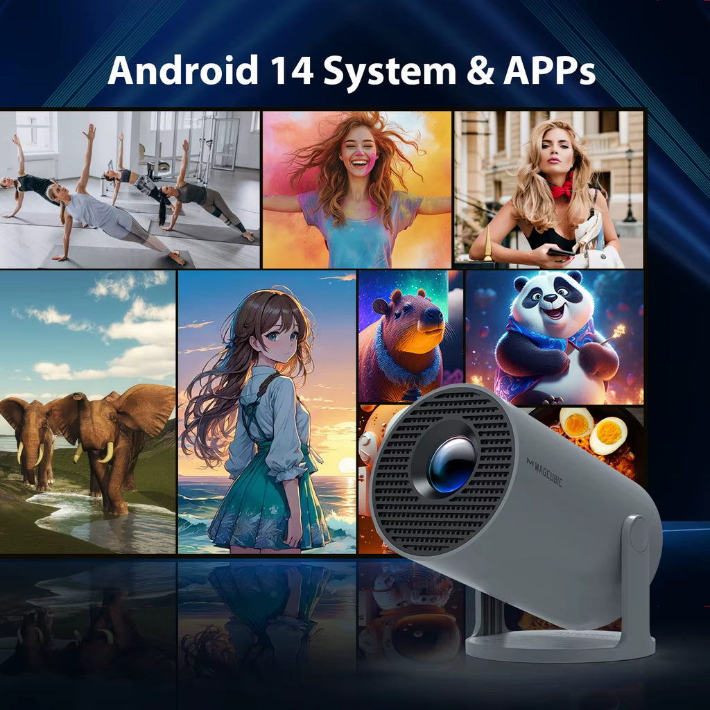 Projector Android14 8K 1280*720P HY300 Pro Dual Wifi 290ANSI 180 Flexible BT5.4 Cinema Outdoor Portable Projetor