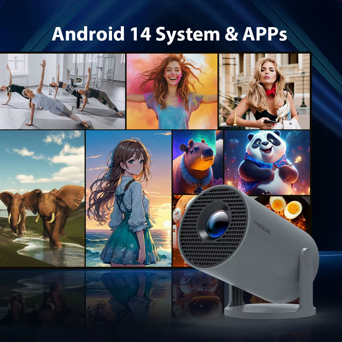 Projector Android14 8K 1280*720P HY300 Pro Dual Wifi 290ANSI 180 Flexible BT5.4 Cinema Outdoor Portable Projetor