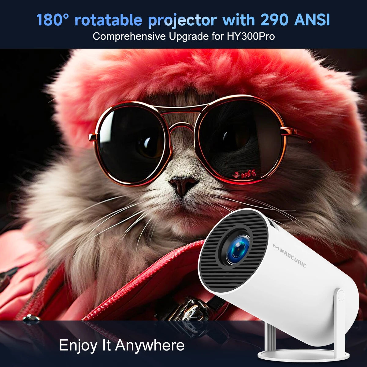 Projector Android14 8K 1280*720P HY300 Pro Dual Wifi 290ANSI 180 Flexible BT5.4 Cinema Outdoor Portable Projetor