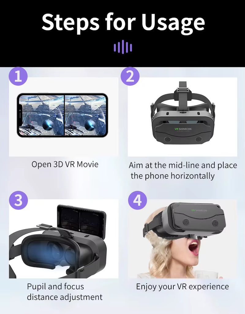 SHINECON 3D Helmet VR Glasses 3D Glasses Virtual Reality Glasses VR Headset for Google Cardboard 5-7' Mobile with Original Box